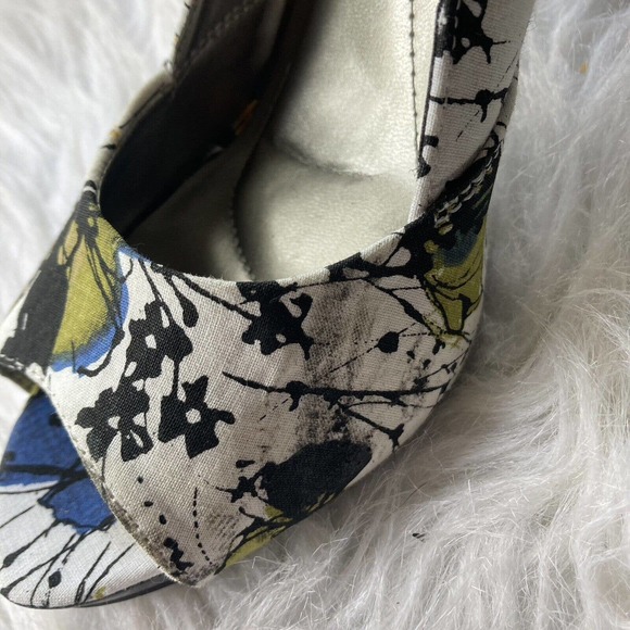 Apt 9 Womens 7M White Blue Green Floral Open Toe Pumps Watercolor Career Work - Picture 5 of 13